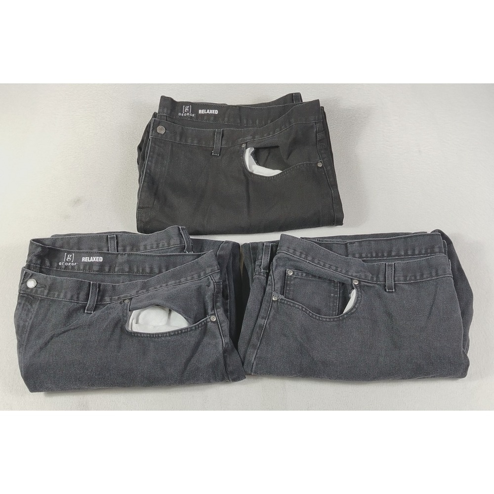 George Relaxed Jeans Mens 54 Black Straight Denim Lot Of 3 Big & Tall Casual